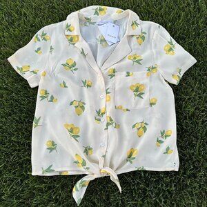 Elodie, Lemon printed front tie top, 100% Rayon. New with tags